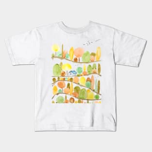 autumn trees and  landscape watercolor Kids T-Shirt